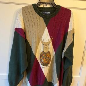 Pringle of Scotland Faldo Argyle Hipster Sweater Grandpa Novelty Vintage VTG